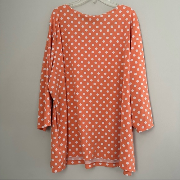 Susan Graver Liquid Knit Orange and White polka dot blouse top - Picture 5 of 6